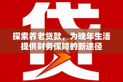 崁顶探索养老贷款，为晚年生活提供财务保障的新途径